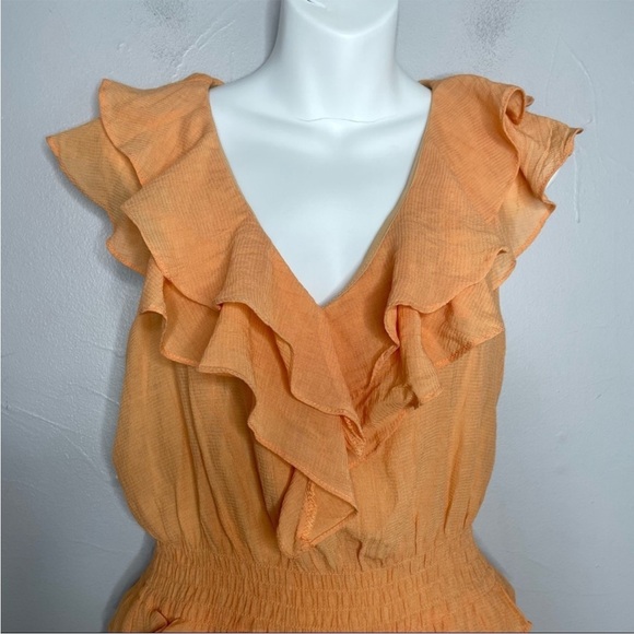 DO+BE Orange Ruffle Top Size Small Shirred Vneck Feminine Summer Colorful Bright - Picture 2 of 7
